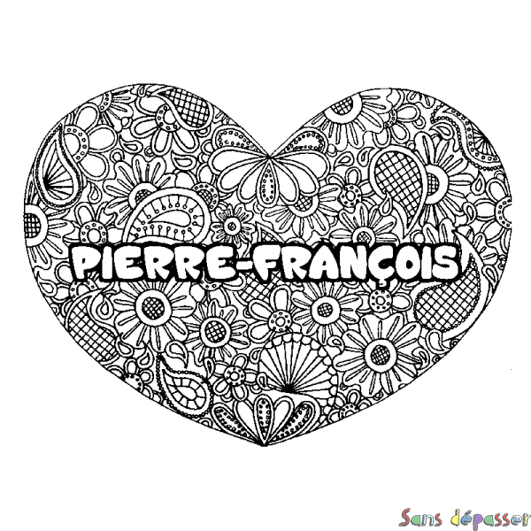 Coloriage prénom PIERRE-FRAN&Ccedil;OIS - d&eacute;cor Mandala coeur