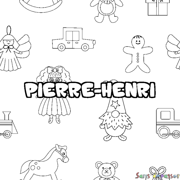 Coloriage pr&eacute;nom PIERRE-HENRI - d&eacute;cor Jouets