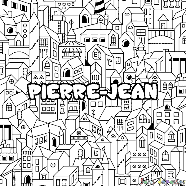 Coloriage pr&eacute;nom PIERRE-JEAN - d&eacute;cor Ville