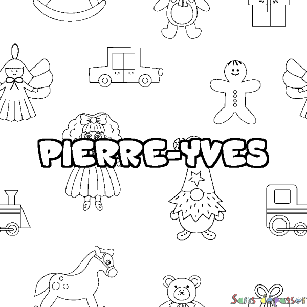 Coloriage pr&eacute;nom PIERRE-YVES - d&eacute;cor Jouets