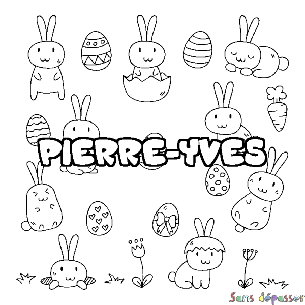 Coloriage pr&eacute;nom PIERRE-YVES - d&eacute;cor Paques