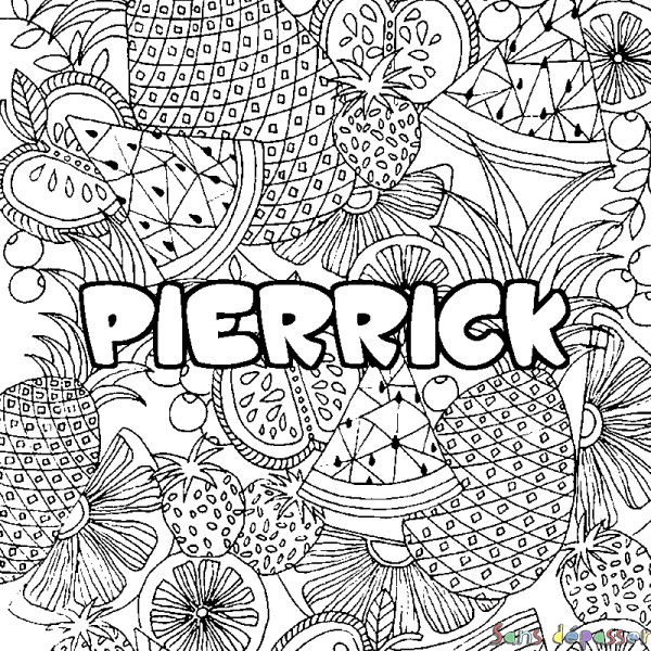 Coloriage pr&eacute;nom PIERRICK - d&eacute;cor Mandala fruits