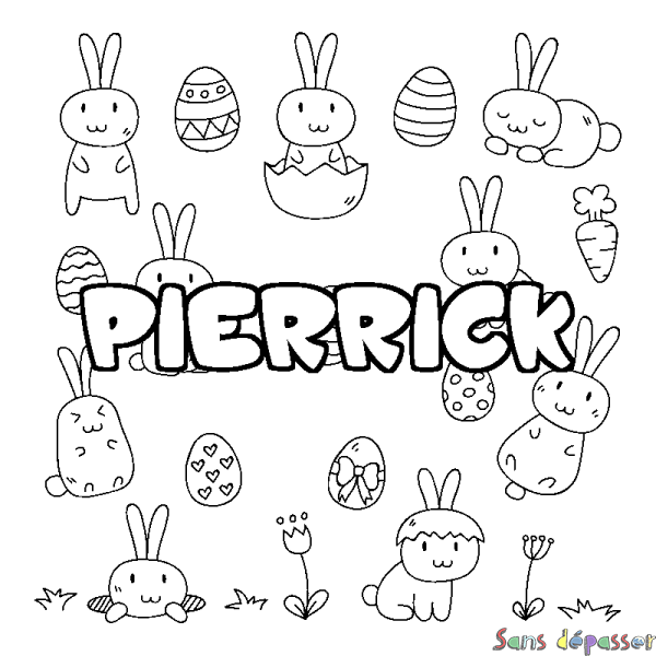 Coloriage pr&eacute;nom PIERRICK - d&eacute;cor Paques