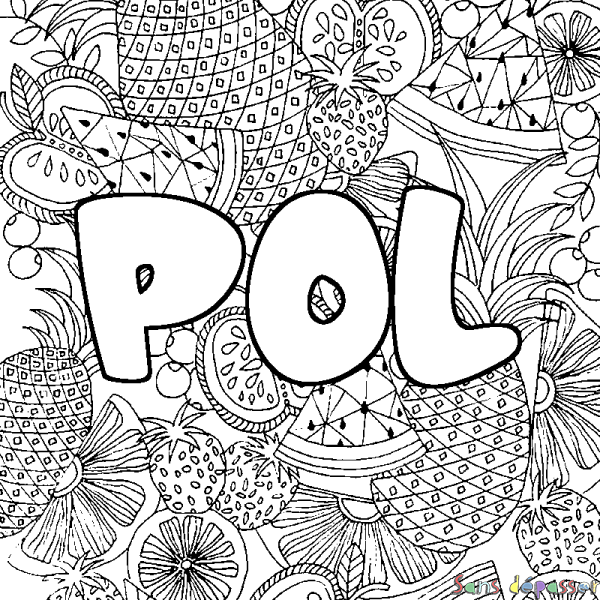 Coloriage pr&eacute;nom POL - d&eacute;cor Mandala fruits