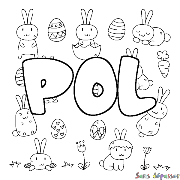 Coloriage pr&eacute;nom POL - d&eacute;cor Paques