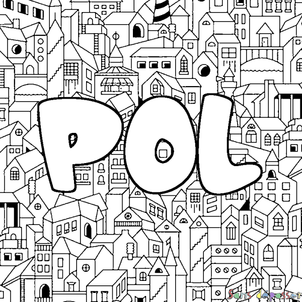 Coloriage pr&eacute;nom POL - d&eacute;cor Ville