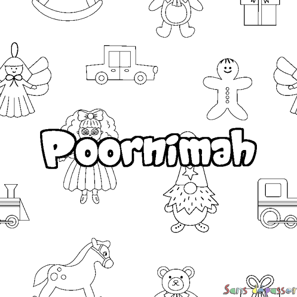 Coloriage pr&eacute;nom Poornimah - d&eacute;cor Jouets