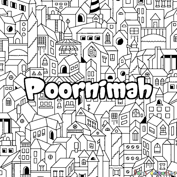 Coloriage pr&eacute;nom Poornimah - d&eacute;cor Ville