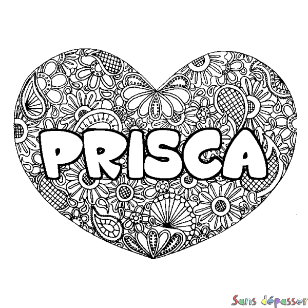 Coloriage prénom PRISCA - d&eacute;cor Mandala coeur