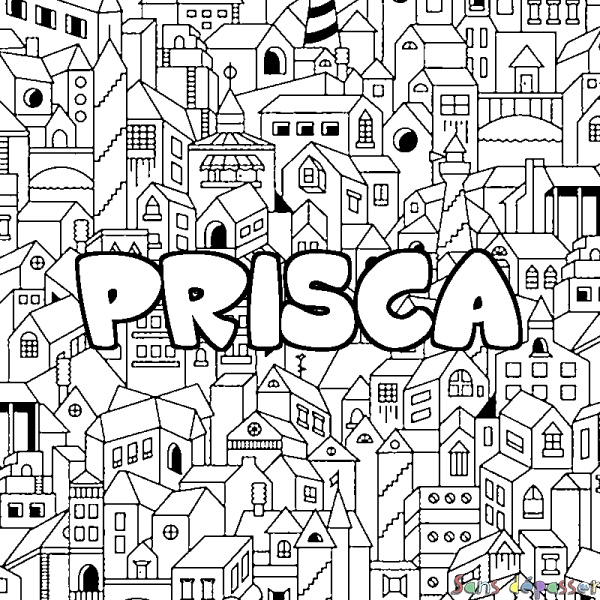 Coloriage prénom PRISCA - d&eacute;cor Ville