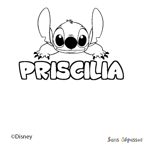 Coloriage pr&eacute;nom PRISCILIA - d&eacute;cor Stitch