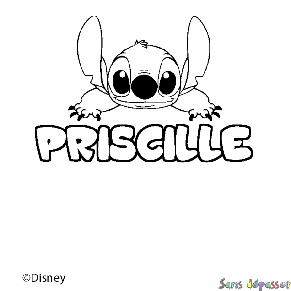 Coloriage pr&eacute;nom PRISCILLE - d&eacute;cor Stitch