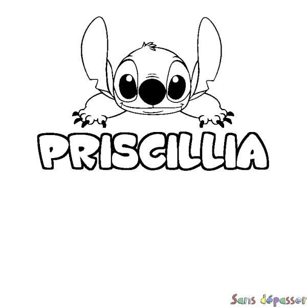Coloriage prénom PRISCILLIA - d&eacute;cor Stitch