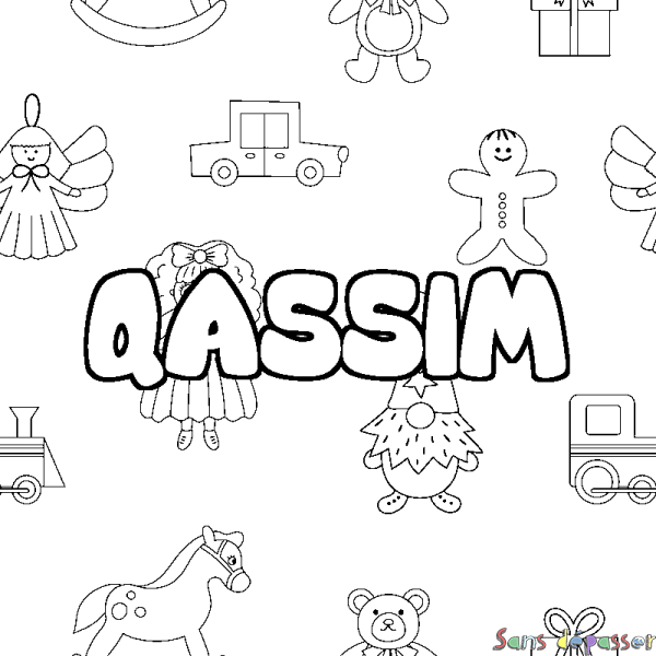 Coloriage pr&eacute;nom QASSIM - d&eacute;cor Jouets