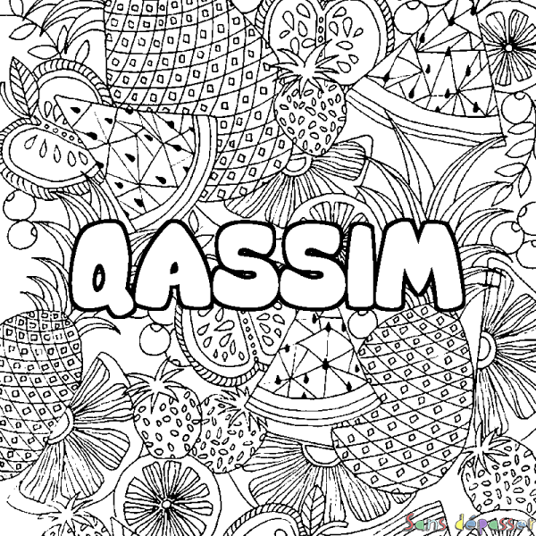 Coloriage prénom QASSIM - d&eacute;cor Mandala fruits