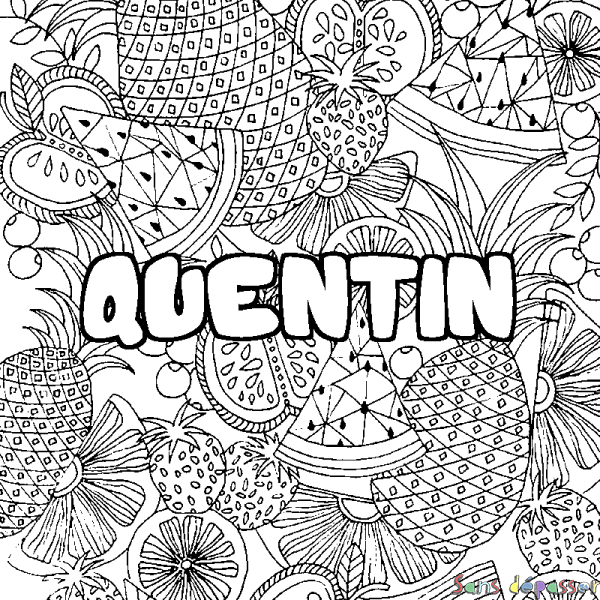 Coloriage pr&eacute;nom QUENTIN - d&eacute;cor Mandala fruits