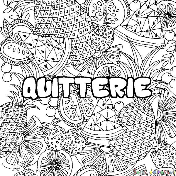 Coloriage pr&eacute;nom QUITTERIE - d&eacute;cor Mandala fruits