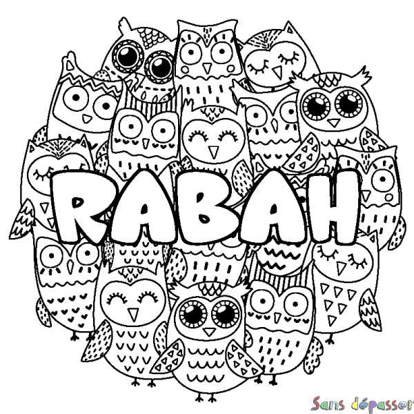 Coloriage prénom RABAH - d&eacute;cor Chouettes