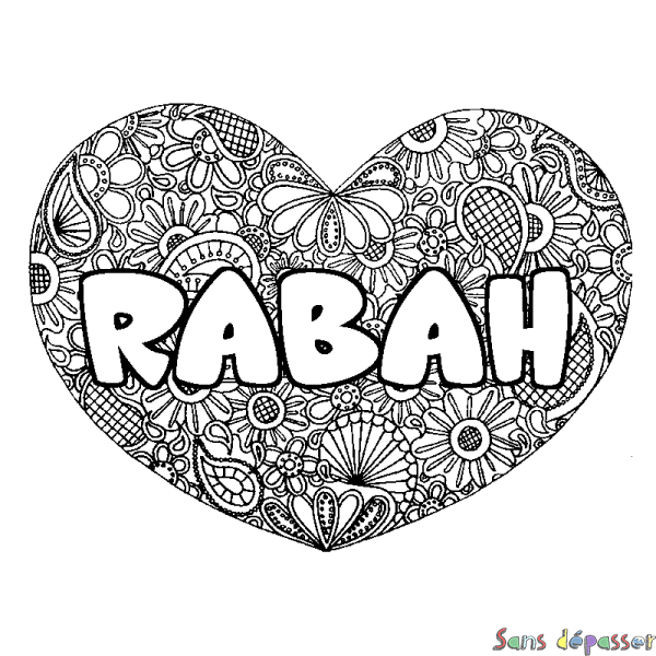 Coloriage prénom RABAH - d&eacute;cor Mandala coeur