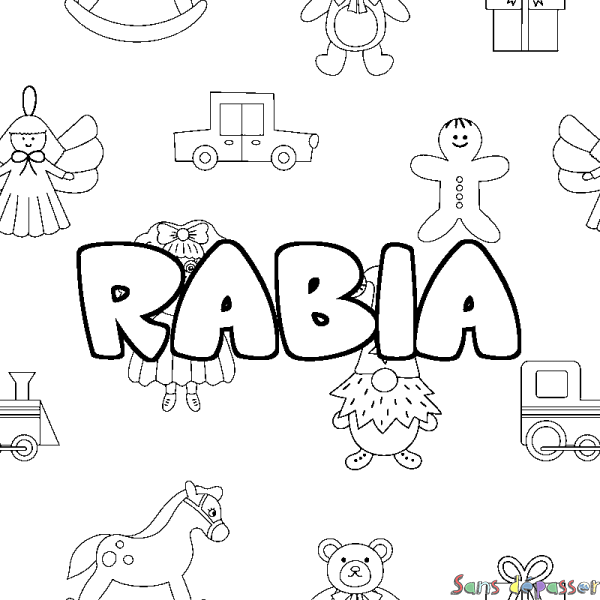 Coloriage prénom RABIA - d&eacute;cor Jouets