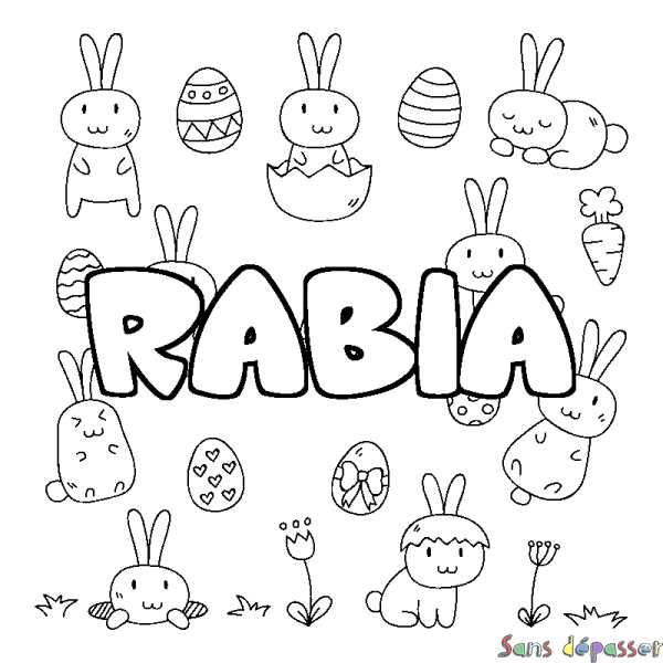 Coloriage pr&eacute;nom RABIA - d&eacute;cor Paques