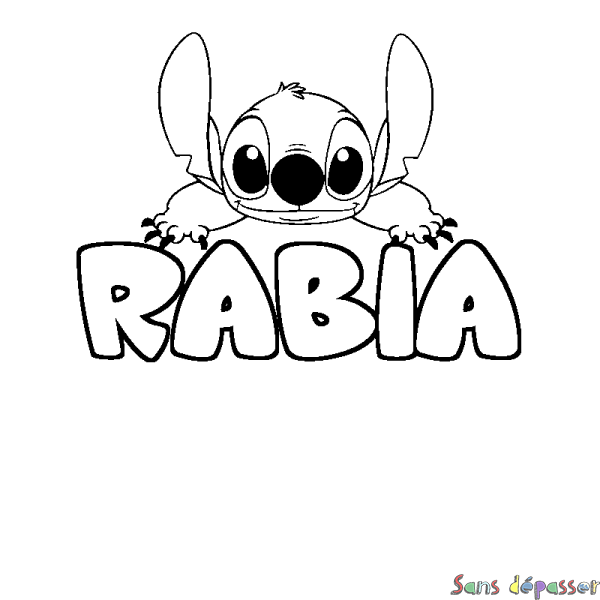 Coloriage prénom RABIA - d&eacute;cor Stitch