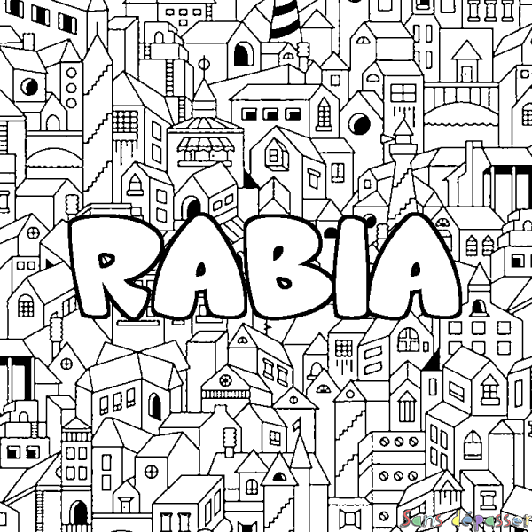 Coloriage prénom RABIA - d&eacute;cor Ville