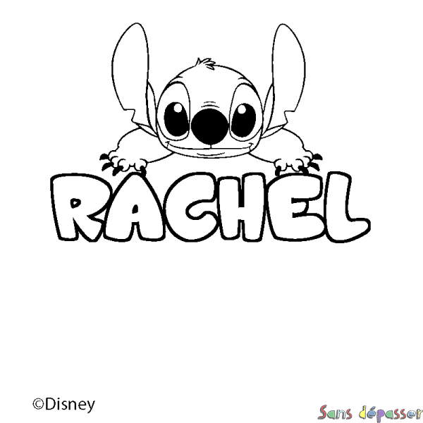 Coloriage pr&eacute;nom RACHEL - d&eacute;cor Stitch
