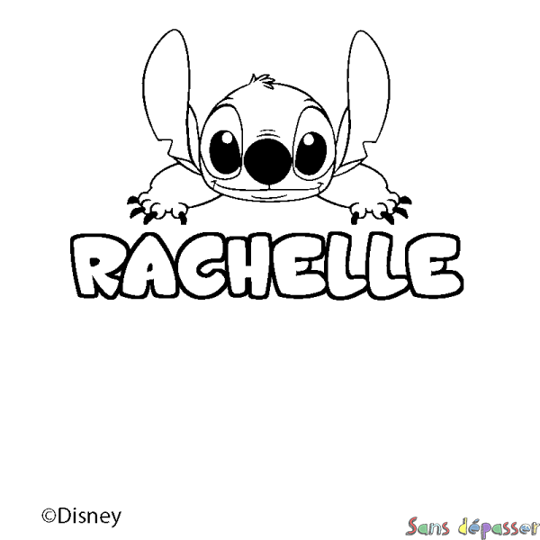 Coloriage pr&eacute;nom RACHELLE - d&eacute;cor Stitch