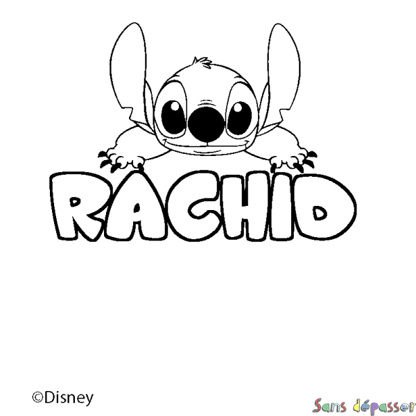 Coloriage pr&eacute;nom RACHID - d&eacute;cor Stitch