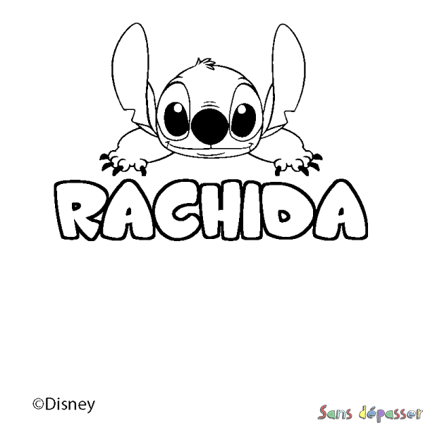 Coloriage pr&eacute;nom RACHIDA - d&eacute;cor Stitch