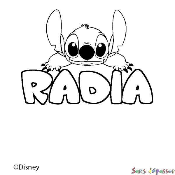 Coloriage pr&eacute;nom RADIA - d&eacute;cor Stitch