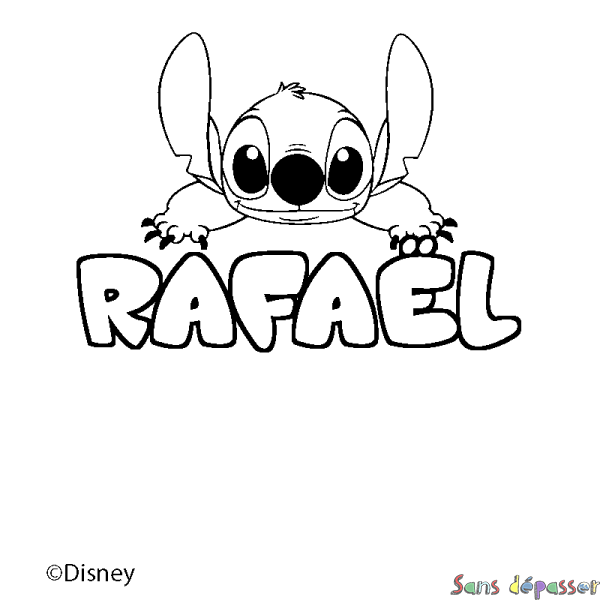 Coloriage pr&eacute;nom RAFA&Euml;L - d&eacute;cor Stitch