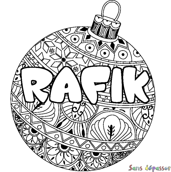 Coloriage prénom RAFIK - d&eacute;cor Boule de No&euml;l