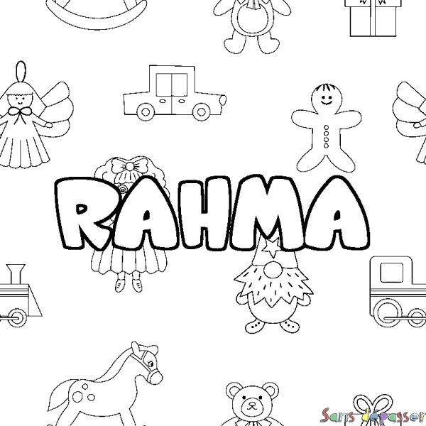 Coloriage prénom RAHMA - d&eacute;cor Jouets