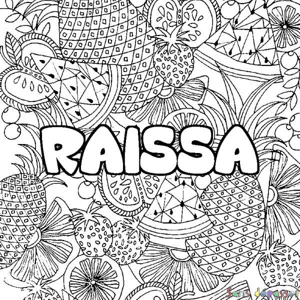 Coloriage prénom RAISSA - d&eacute;cor Mandala fruits