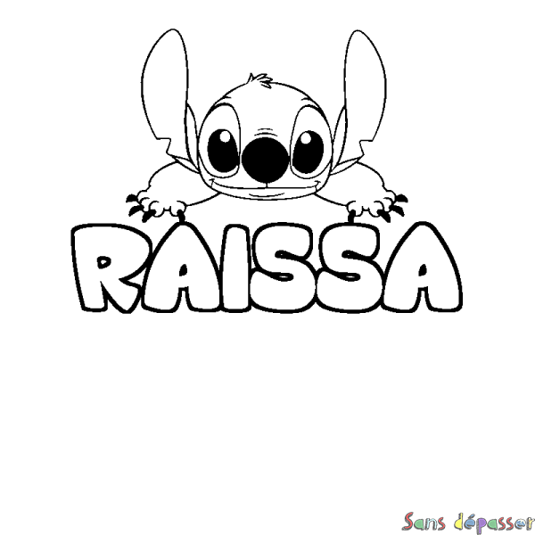 Coloriage prénom RAISSA - d&eacute;cor Stitch