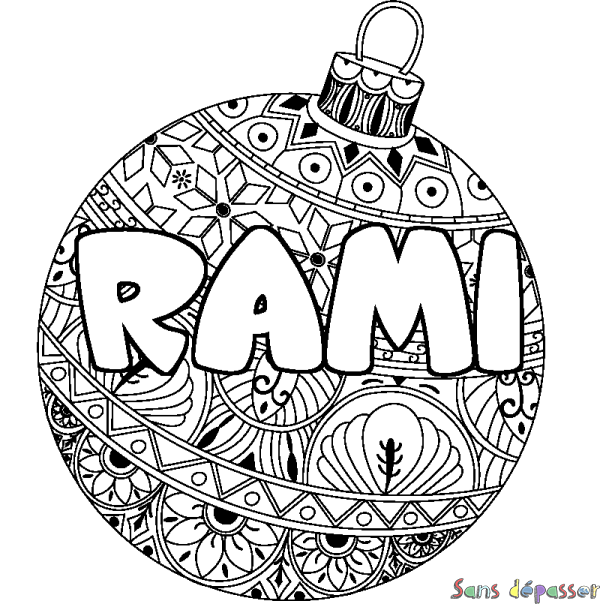 Coloriage pr&eacute;nom RAMI - d&eacute;cor Boule de No&euml;l