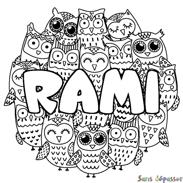 Coloriage prénom RAMI - d&eacute;cor Chouettes