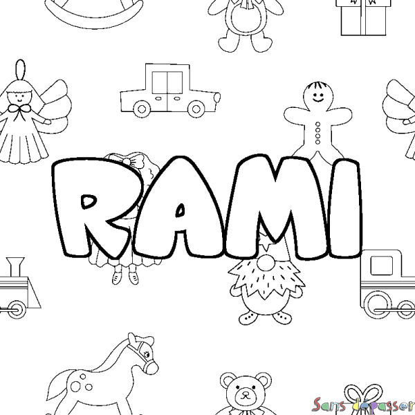 Coloriage pr&eacute;nom RAMI - d&eacute;cor Jouets