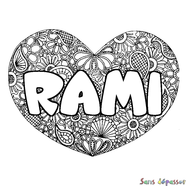 Coloriage prénom RAMI - d&eacute;cor Mandala coeur