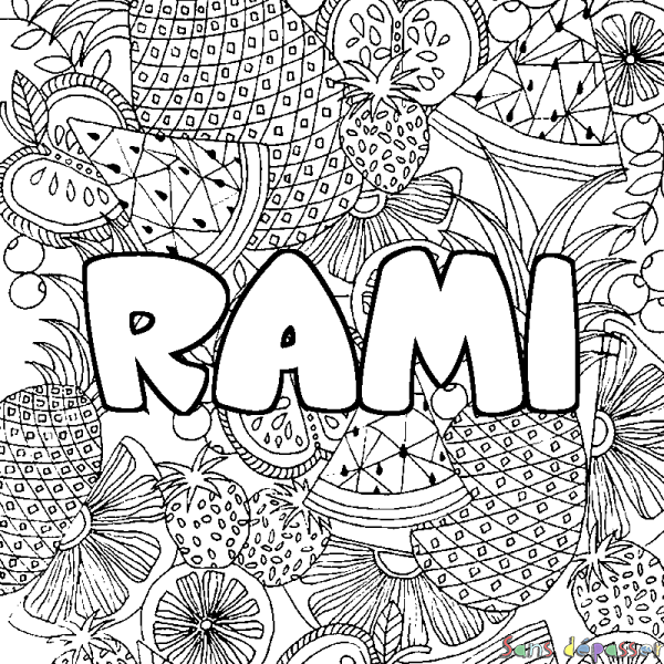 Coloriage prénom RAMI - d&eacute;cor Mandala fruits