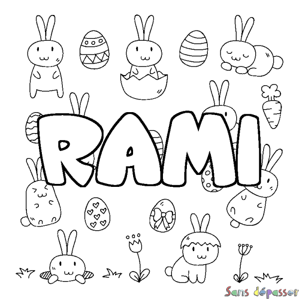 Coloriage pr&eacute;nom RAMI - d&eacute;cor Paques