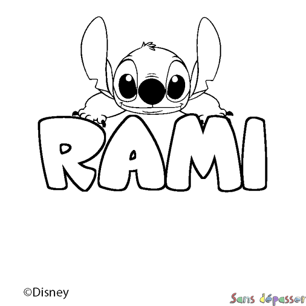 Coloriage pr&eacute;nom RAMI - d&eacute;cor Stitch