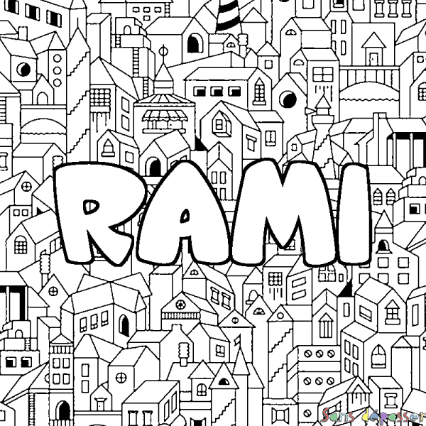 Coloriage prénom RAMI - d&eacute;cor Ville