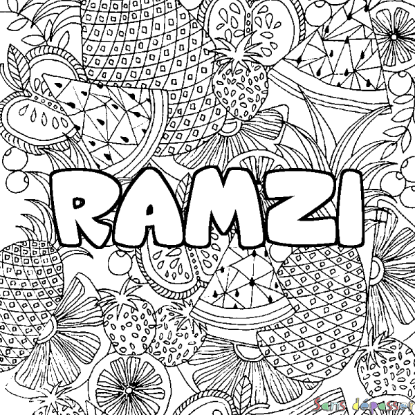 Coloriage prénom RAMZI - d&eacute;cor Mandala fruits
