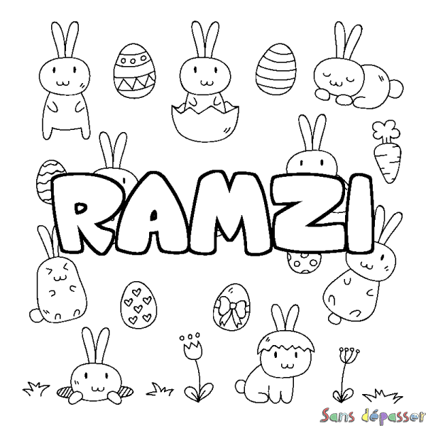 Coloriage prénom RAMZI - d&eacute;cor Paques