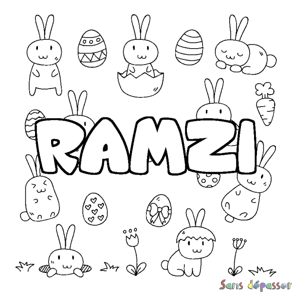 Coloriage pr&eacute;nom RAMZI - d&eacute;cor Paques