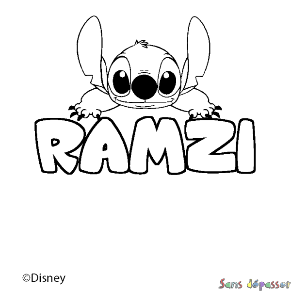 Coloriage pr&eacute;nom RAMZI - d&eacute;cor Stitch