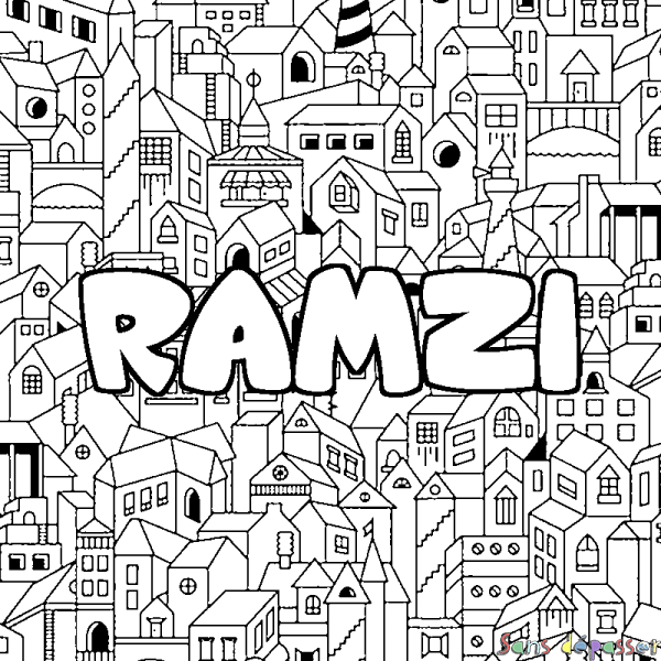 Coloriage prénom RAMZI - d&eacute;cor Ville